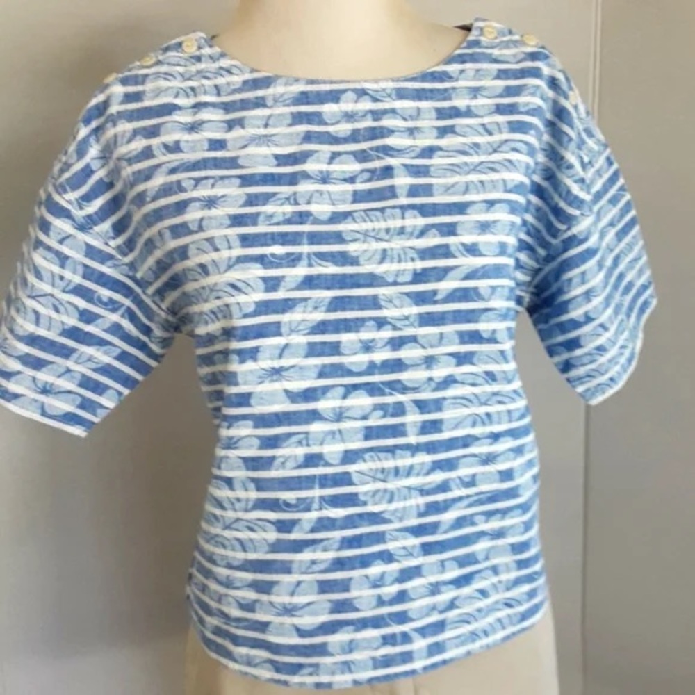 MADEWELL LINEN BLUE FLORAL CROP TOP, Size S, Like New